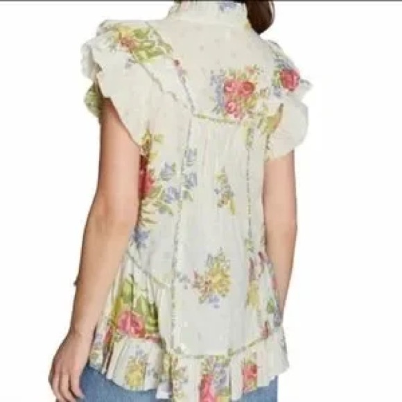 Love The Label Anthropologie Helena Ruffle Floral Blouse, Women’s size Large - Picture 11 of 15